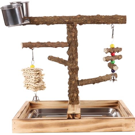Balançoire pour oiseaux, jouet pour cage à perroquets, balançoire en bois avec plateau de jeu et mangeoires pour l'entraînement des petits oiseaux et perroquets