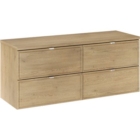 Meuble Double Salle de Bain avec Plateau L 120 cm x P 46 x H 52,2 cm - 4 tiroirs - Caldera Clair - Livraison gratuite