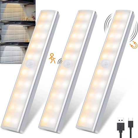 Adhésives et magnétiques. Éclairage de sécurité pour intérieur (placar, Lot de 3 lampes LED à détecteur de mouvement (1/5)