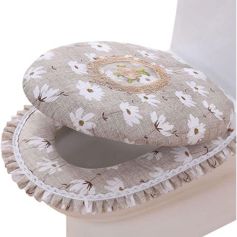 Protège-siège de toilette avec fermeture éclair - Tissu doux, épais et chaud, lavable, ensemble de protège-siège de toilette réutilisable ultra doux (1/5)