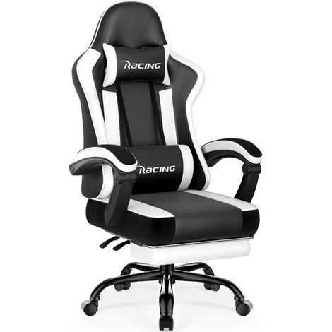 Homimaster Gaming Stuhl Ergonomisch mit Fußstütze Weiß 150kg (1/5)