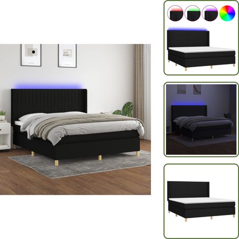Boxspringbett mit Matratze & LED Schwarz 160x200 cm Stoff - Boxspringbett - Doppelbett - Schlafsofa - Bettenrahmen - Lattenrost (1/5)