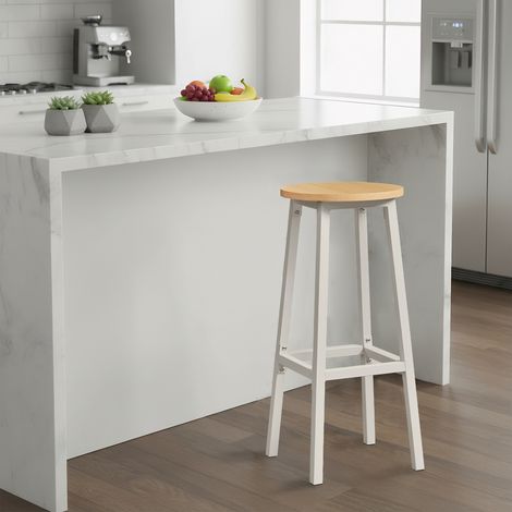 Lot de 2 tabourets de comptoir, chaises de bar de cuisine avec repose-pieds, structure en métal, blanc (1/5)