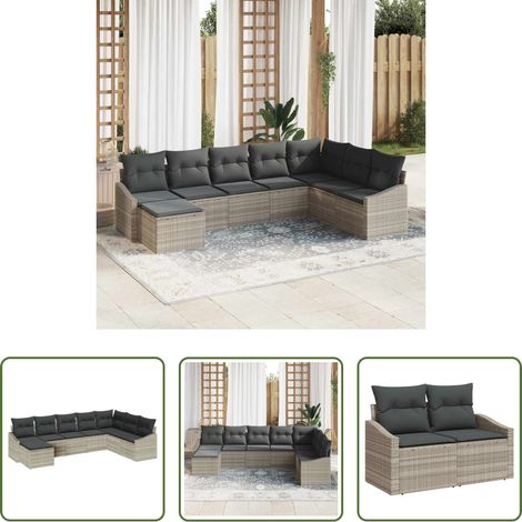 Terrassensofa - Sofa Set mit Kissen 8 pcs Hellgrau Poly-Rattan (1/5)