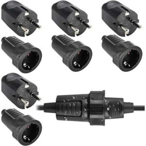 4 pares de bases y enchufes Schuko: enchufe de seguridad IP54 de 250 V 16 A, conjunto de enchufe y base de goma bipolar con protección contra tirones, enchufe Schuko impermeable apto para uso en exter (1/5)