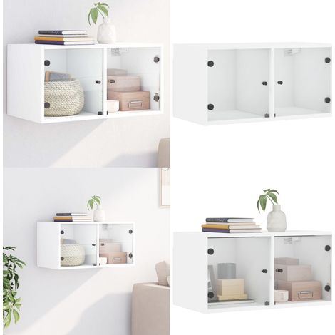 Armoire murale avec portes en verre blanc 68,5x37x35 cm - Meuble Mural - Armoire Murale - Rangement Mural - Étagère Murale - Bibliothèque Murale - Home & Living (1/5)