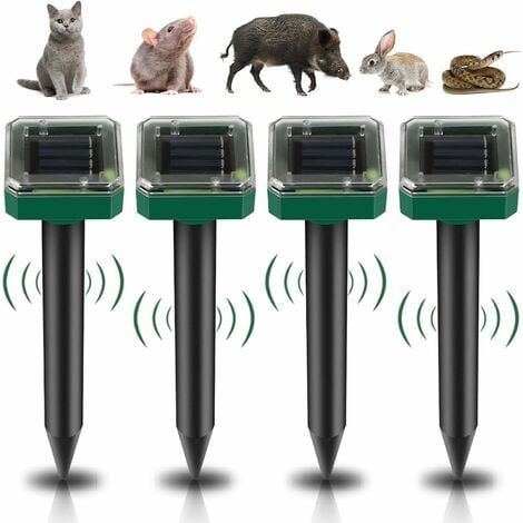 Solar-powered ultrasonic mole repellent, 4 pieces, solar-powered ultrasonic repellent, solar-powered mole repellent, ultrasonic snake repellent, IP65 waterproof outdoor mouse repellent, anti-gopher, S