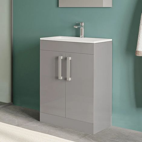 Mobile bagno da terra 60 cm salvaspazio grigio 2 ante Poket (1/5)