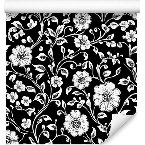 Papier peint graphite à fleurs noires et blanches pour salon et chambre 50x1000 cm (1/5)