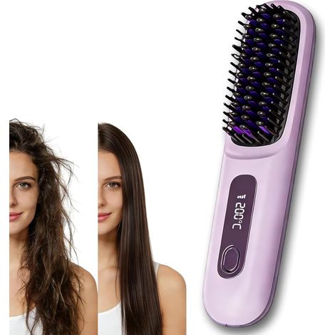 Cocoony Styling Brush for Short Hair, Improved Version 2026, Portable Rechargeable Straightener, Creates Volume in 2 Minutes, 3 Temperature Settings, Fast Heating (Purple)