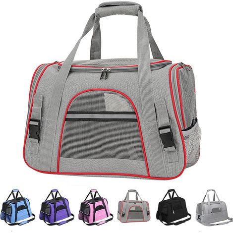 Sac Transport Chat, Chat et Chien Sac de Transport pour,Caisse de Transport Chat Respirant et Pliable Cage Transport Chat avec Matelas en Peluche Amovible Sac de Transport Chat(Grisrouge) (1/5)
