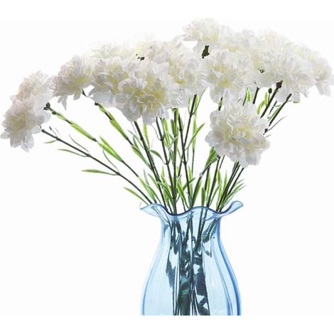 Lot de 10 Bouquets d'œillets artificiels en Soie, tête de Fleur Unique de 50 cm, Bouquet et Feuille Verte pour Toile de Fond de Mariage,fête de la Maison,Mariage décoration de Fleurs (Blanc) (1/5)