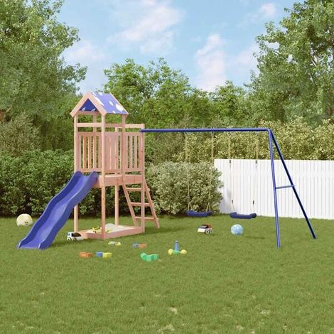Aire de jeux extérieure : Aire de jeux d'extérieur gris foncé bois massif de sapin  jeu extérieur enfant, aire de jeu jardin, balançoire enfant , pour jardin, usage domestique , enfant 3-8 ans (1/5)