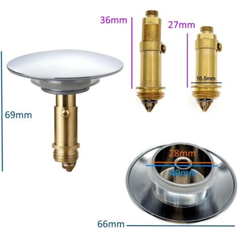 66 mm langer, verchromter Metall-Federstopfen für Waschbecken im Badezimmer (1/5)