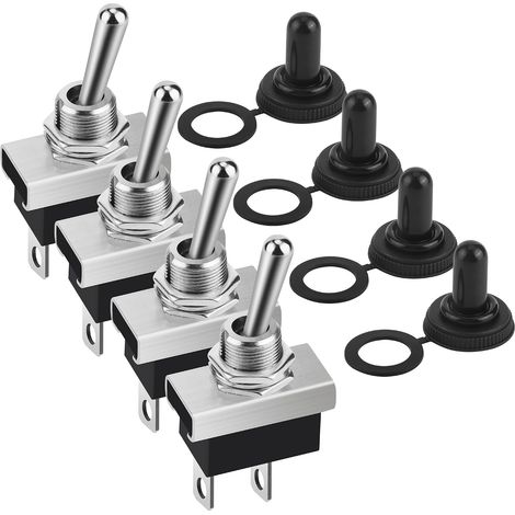 4 Pièces KN3D-101 Interrupteurs à Bascule 12V 25A On/Off 2 Position 2 Broches Metal Interrupteur à Bascule Flip avec Capuchon Etanche (1/5)