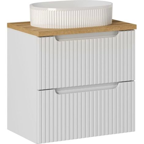 Waschtisch 60cm Riva mit 2 Schubladen, Weiß und Holzoptik (1/5)