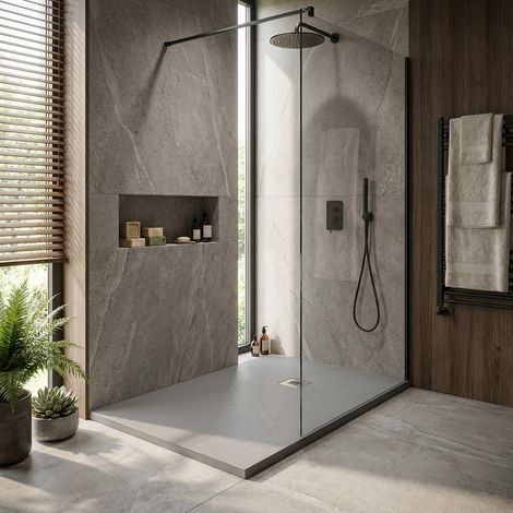 Piatto doccia in resina colore cemento 90x160 cm con griglia e piletta – Showey
