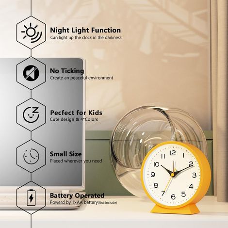 Réveil Matin analogique 4, 5", Réveil rétro en métal, Silencieux sans tic-tac, à Pile avec lumière Nocturne, pour Chambre, Bureau ou (1/3)