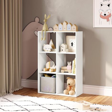WOLTU Mobile Libreria 3 Ripiani con 6 Cubi Portaoggetti a Giorno Bianco (1/5)