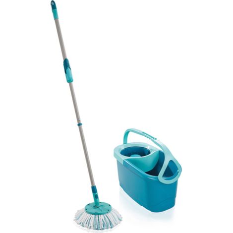 Leifheit – Balai à franges CLEAN TWIST Disc Mop Ergo – Manche télescopique 109-140 cm – Seau 6L avec essorage silencieux – Nettoyage efficace sous meubles