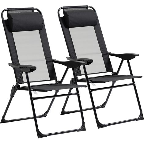 Chaise pliante transat 2 places dossier réglable 5 positions métal noir résistant intempéries