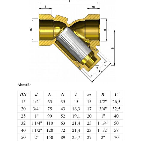 Schmutzfänger Muffenanschluss 1/2" bis 1"