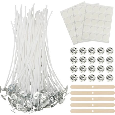 [DIY-Kerzendocht] NEO Cotton [15 cm, Paraffin] [weiß, 100er-Packung, 5 Holzhalterungen, 20 Dochte] (1/5)
