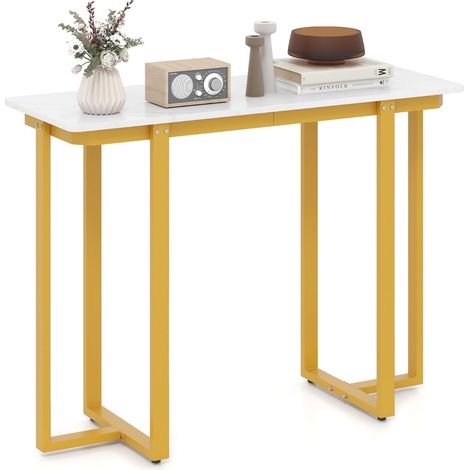 Tavolo console tavolo d'ingresso moderno in marmo finto con telaio geometrico in metallo (1/4)