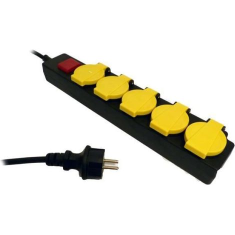 Bloc multiprise 1,5 m - étanche 5 prises 5 x 16A + clapet 3G1 - IP 44 (1/2)