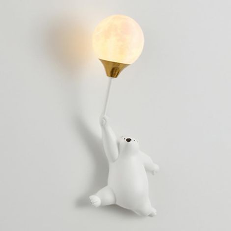 Wandleuchte mit Cartoon-Bär und Ballon, G9-verkabelte Lichterkette für Kinderzimmer
