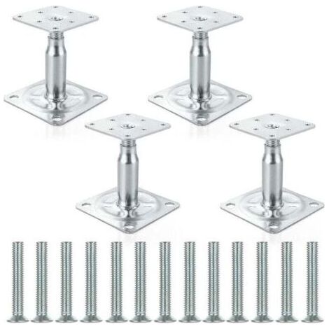Lot de 4 support de poteau reglable, supports de poteau, galvanisés, 100 à 150 mm, hauteur réglable, pour clôtures, abris, abris de voiture, pergolas, travaux de construction (1/4)