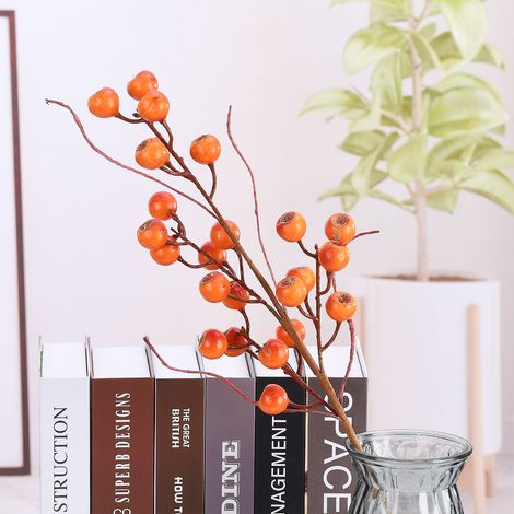 (4 Stück pro Packung) (Bitte auf 45 cm zusammenfalten) (1 Stück in Rot) Künstlicher Beerenzweig mit 4 Gabeln, ein dekoratives Blumenarrangement für Weihnachten und Thanksgiving, 60 cm, aus Schaumstoff (1/5)