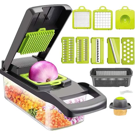 Picadora de verduras, funcionamiento manual, diseño duradero, verde (1/2)