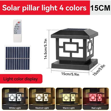 (4 couleurs changeantes - Type C15CM) Colonne lumineuse solaire LED d'extérieur avec minuterie et fonction mémoire, compatible avec les jardins et terrasses. (1/5)