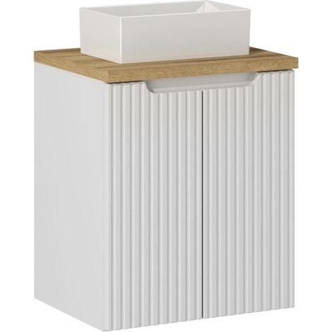 Set da bagno VANO bianco 50cm: mobile sotto lavabo con armadietti + top per lavabo + lavabo rettangolare da appoggio