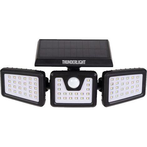 Terre Jardin – Projecteur mural solaire 3 têtes – Détecteur de mouvement 120° – Éclairage 650 lumens blanc froid – IP65 pour extérieur