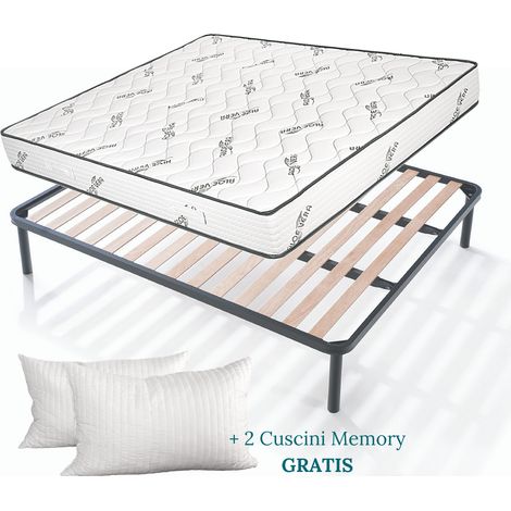 EVERGREENWEB - Kit Rete e Materasso Singolo 80x195 ALOE VERA Alto 20 cm con Cuscino Memory Foam GRATIS Set Letto Materasso Effetto Massaggiante e Rete Singola a Doghe in Legno Ortopedica - OFFERTA (1/5)
