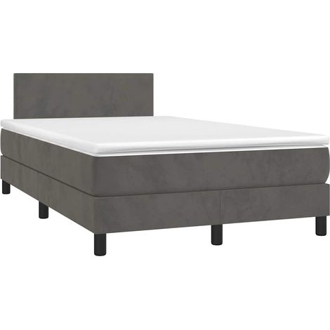 Cama box spring colchón y LED terciopelo gris oscuro 120x190 cm