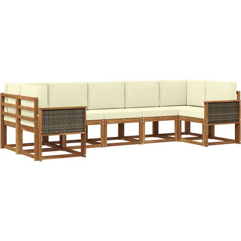 Outdoor Sofa Set 7 pcs Natural and Cream Solid Acacia Wood vidaXL (1/5)