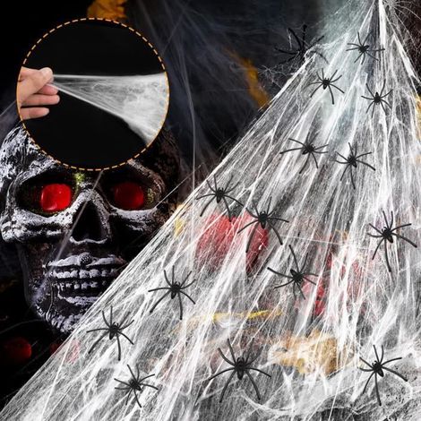 Toile d'araignées Extensibles Décorations d'halloween - VIPITH Sangle d'araignée fantasmagorique avec 30 Fausses araignées (1/4)