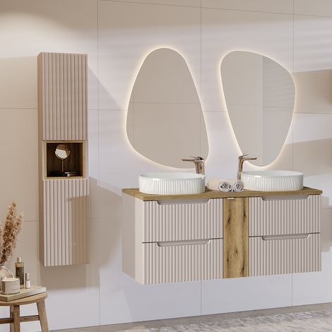 Set di mobili da bagno doppio lavabo Riva cachemire 140cm