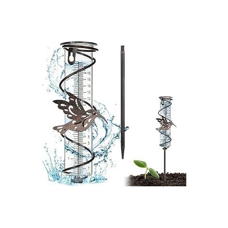 Regenmesser aus Glas, 17 cm Durchmesser, mit abnehmbarem Metallstab, dekorativer Regenmesser, Regenmessrohr für Garten, Rasen und Außenbereich