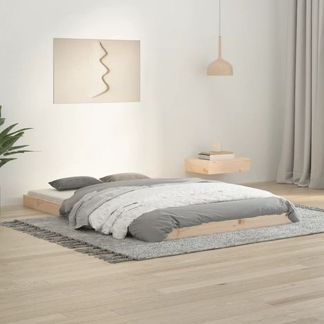 Cadre de Lit 120x190 cm Bois de Pin Massif Structure Robust avec Lattes en Contreplaqué Cadre Chambre sans Matelas (1/4)