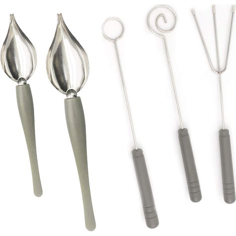QAZQA Ensemble de 2 cuillères à décorer à dessin et 3 outils de trempage de bonbons, ensemble de cuillères à fourchette à chocolat pour décorer des assiettes décoratives, des gâteaux, du café (1/5)
