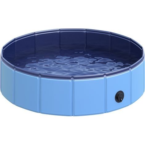 Piscine pliable pour chien en plastique avec bord rigide, Ø80 x 20 cm, bleue (1/4)