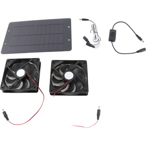 Kit de ventilation solaire double avec panneau solaire 20 W et interrupteur pour poulailler, serre ou niche pour chien. Dissipation de chaleur. (1/5)