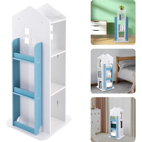 Estantería giratoria, azul, con forma de castillo, de pie, 4 niveles, capacidad de carga de 100 kg. (1/5)