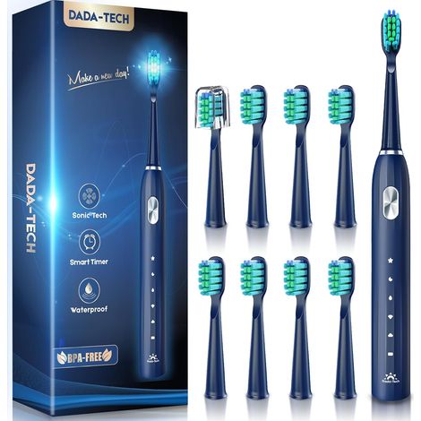 Brosse à Dents Électrique Soniques, Brosse a Dents Électrique pour Adultes et Enfants avec 5 Modes, Minuterie Intégrée et 9 Têtes Electric Toothbrush(Bleu) (1/5)