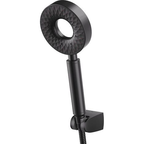 Runde, schwarze, selbstreinigende Handbrause mit 3 Strahlarten, Duschkopf aus ABS-Kunststoff mit 150 cm langem Brauseschlauch und Brausehalterung (1/4)