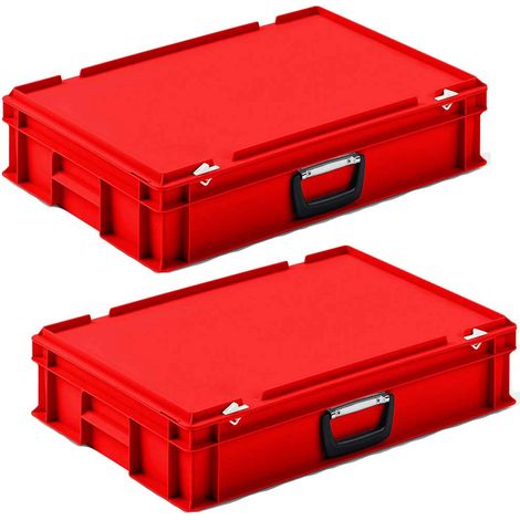 BRB Lot de 2 valises empilables en polypropylène Rouge 600 x 400 x 130 mm